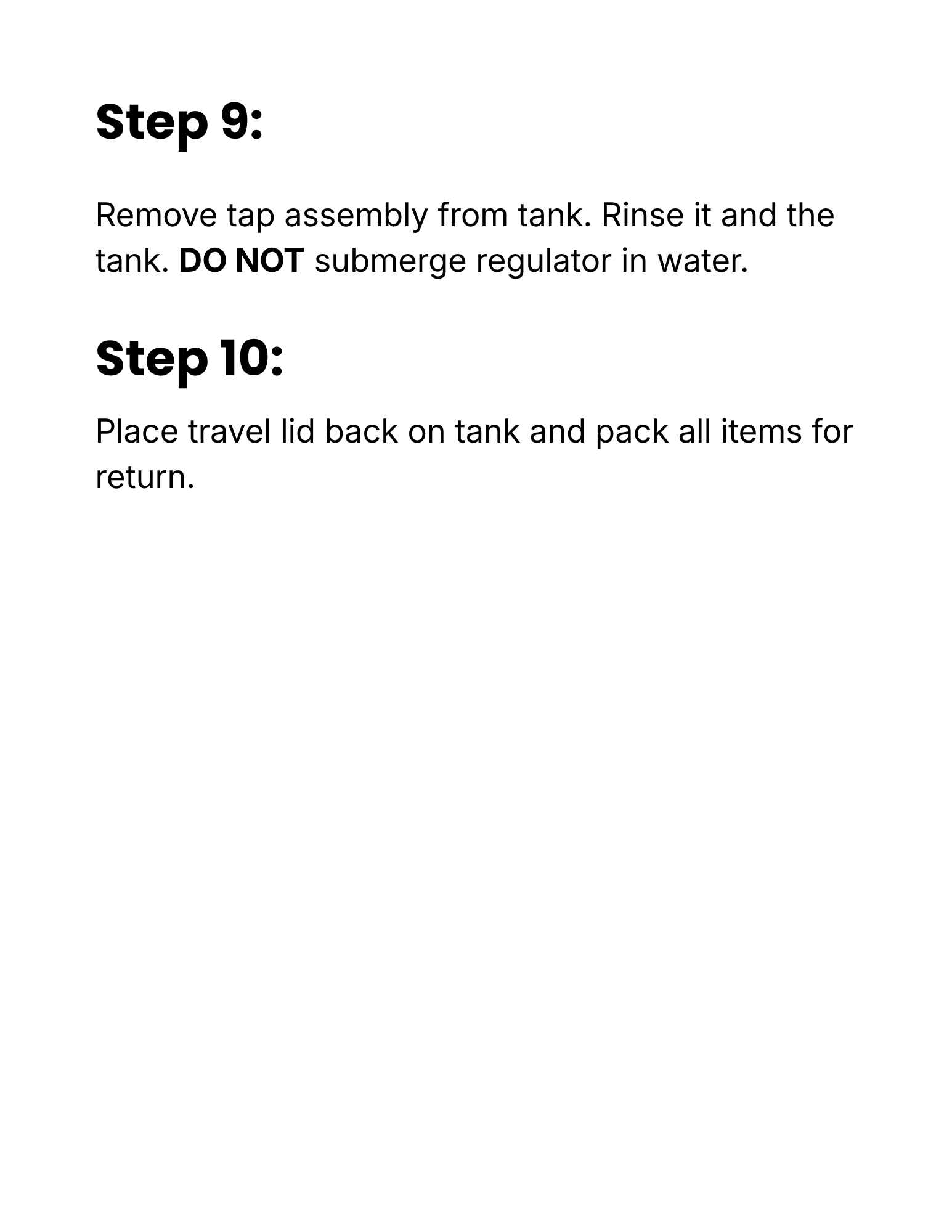 Instructions for using a Tini Tank with images of hands performing each step.
